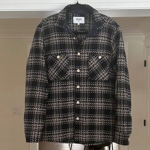 Men's - WAX LONDON Chet Overshirt - Navy & Oatmeal Textured Plaid Shacket - Sz L